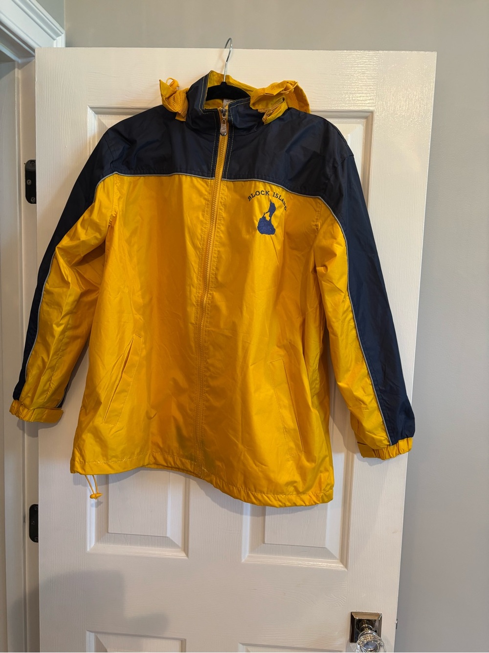 Mens Yellow and Navy Windbreaker Jacket Block Island (RI) logo